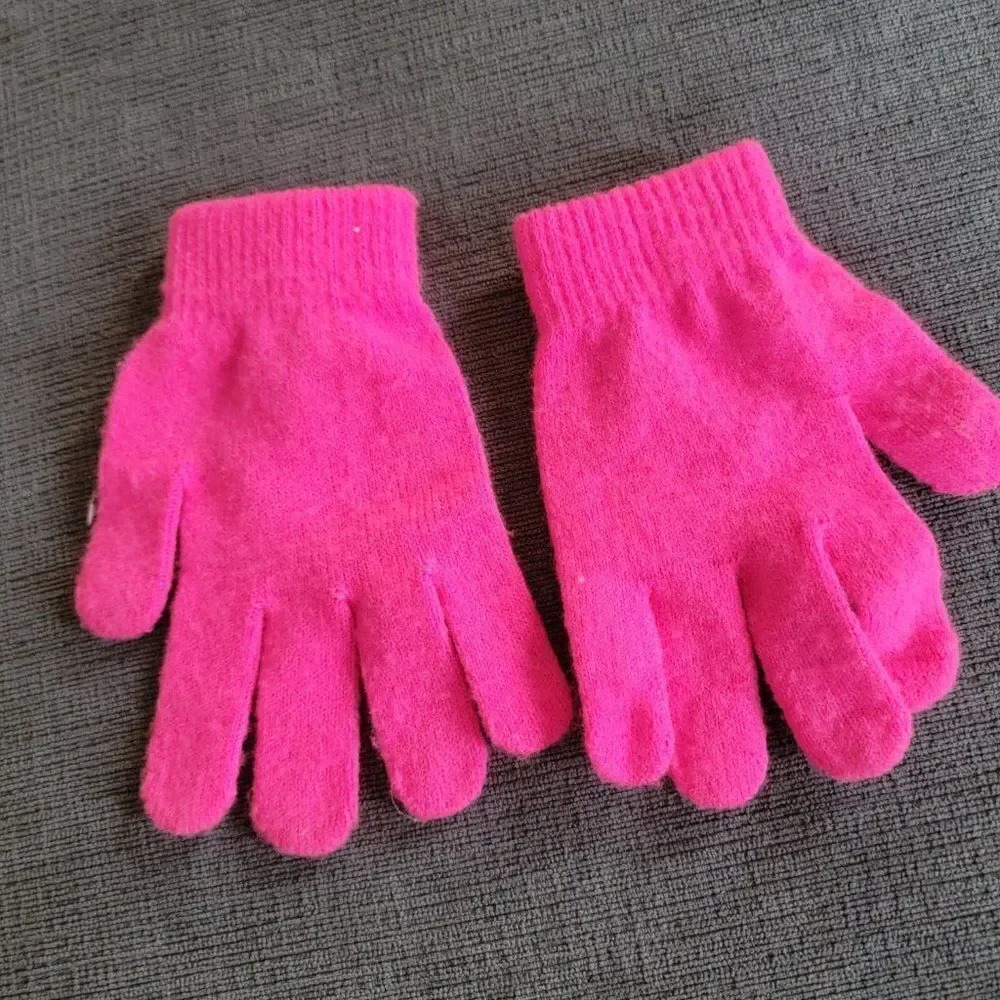 Kid's Girl Neon Pink knitted Winter Gloves Size OS